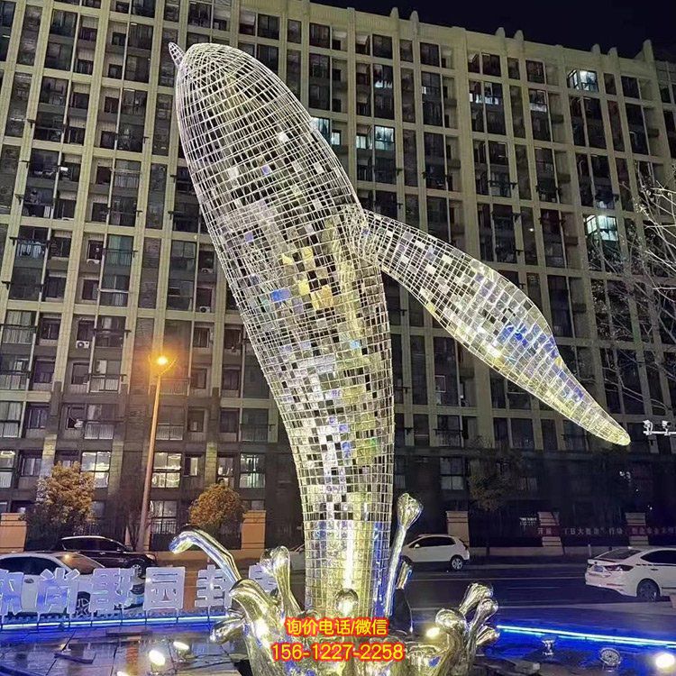 不銹鋼鯨魚，大型鐵藝鏤空網(wǎng)格鯨魚水景裝飾景觀